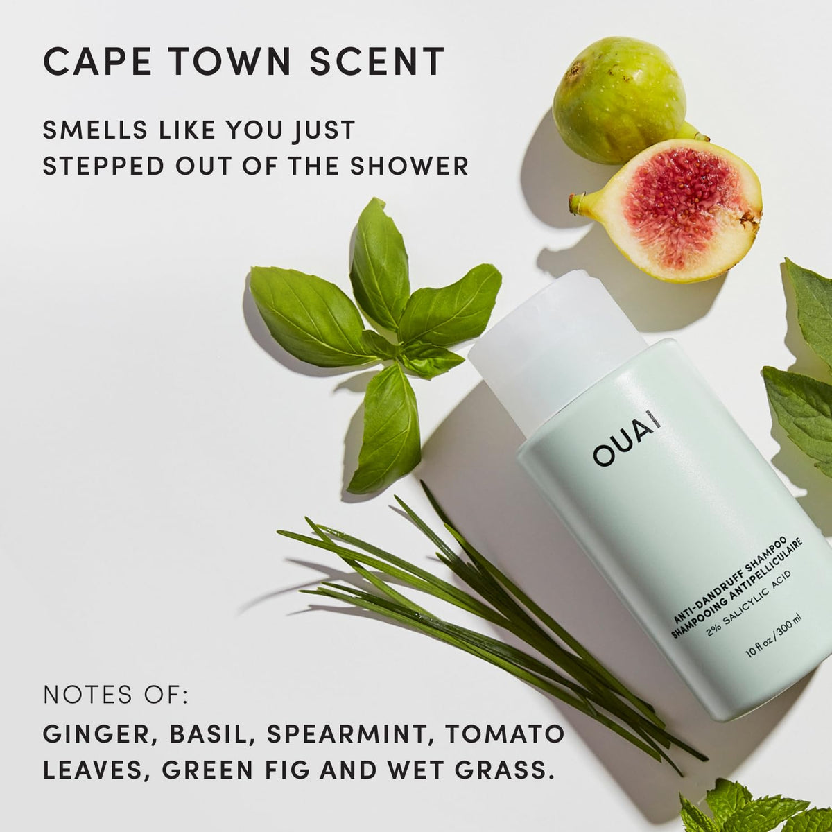 OUAI 10 fl oz bottle beside common items to show size and portability