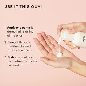 OUAI cream on bathroom shelf for quick routine and reduced styling time