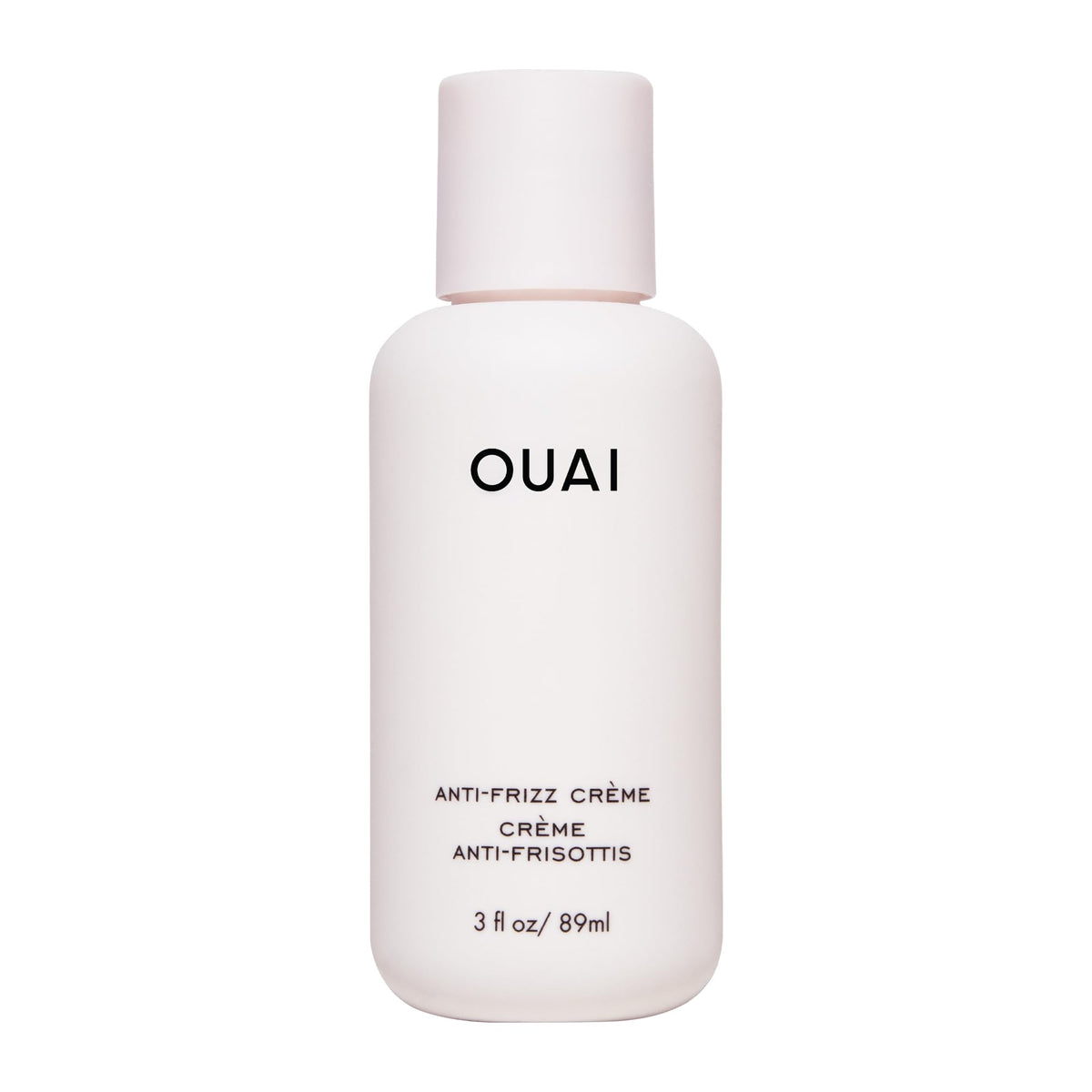 OUAI front packaging of travel anti frizz cream showing compact 3 oz convenience
