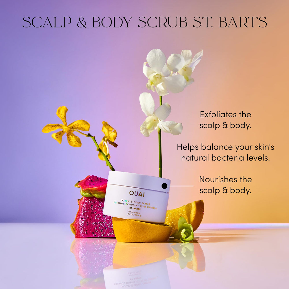 OUAI body exfoliation on damp skin demonstrating gentle smoothing benefit