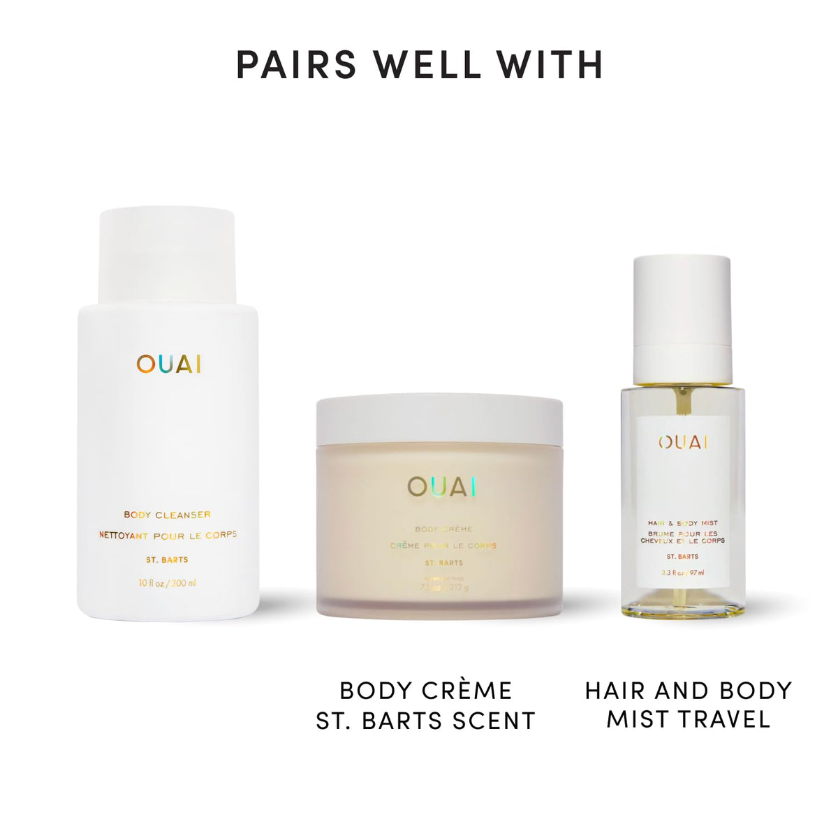 OUAI bottle held in hand for scale, travel-friendly 10 fl oz size shown