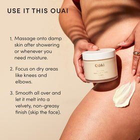 OUAI open jar topdown showing rich whipped cream texture for smoothing benefit