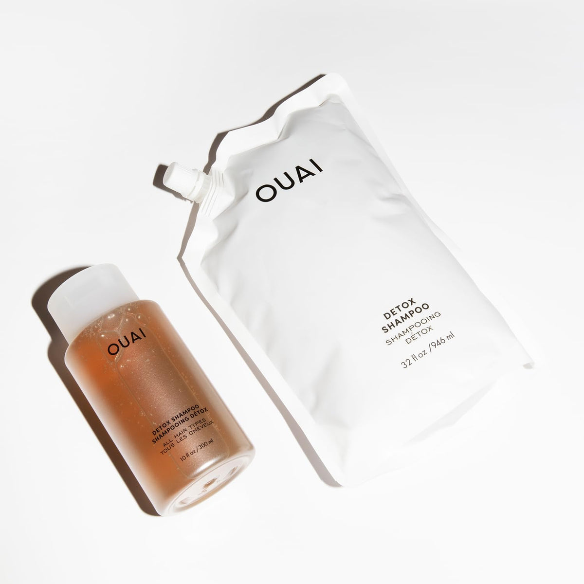 OUAI detox refill bottle with pump and original packaging for reuse benefit