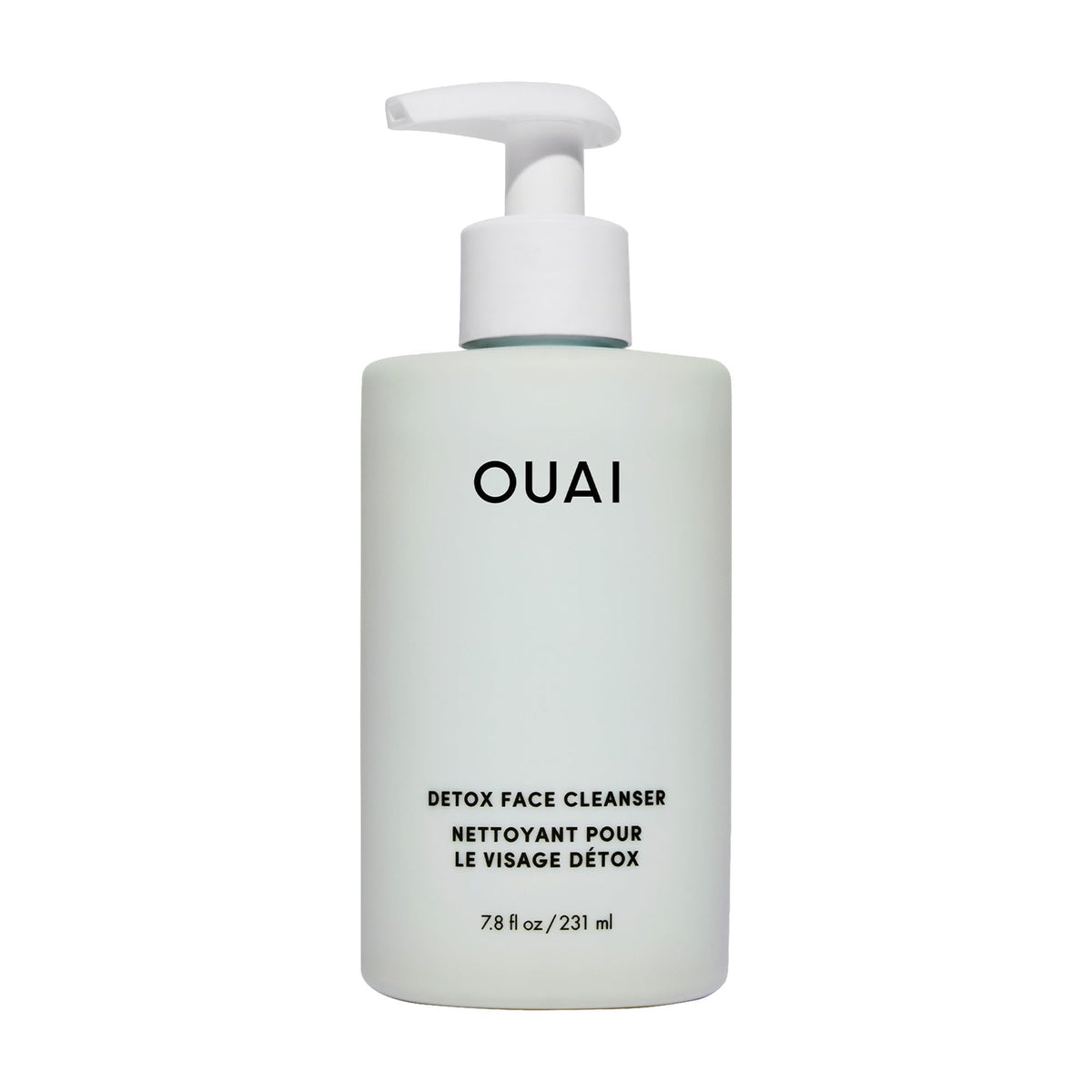 OUAI detox facial cleanser bottle front shows clean design and benefits