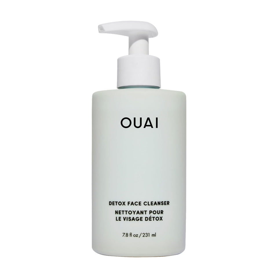 OUAI detox facial cleanser bottle front shows clean design and benefits