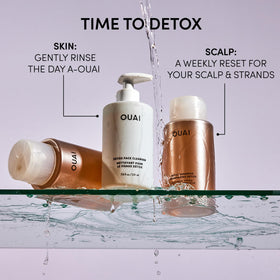 OUAI detox ingredient label highlighting glycolic, niacinamide and PHA