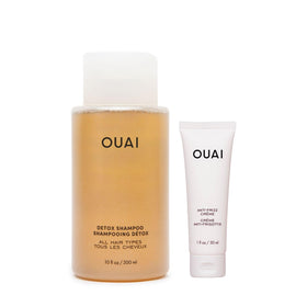 OUAI detox shampoo front packaging shows cleanser benefit of clarifying