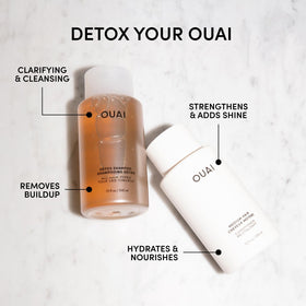OUAI detox shampoo pump close-up demonstrating easy dispensing