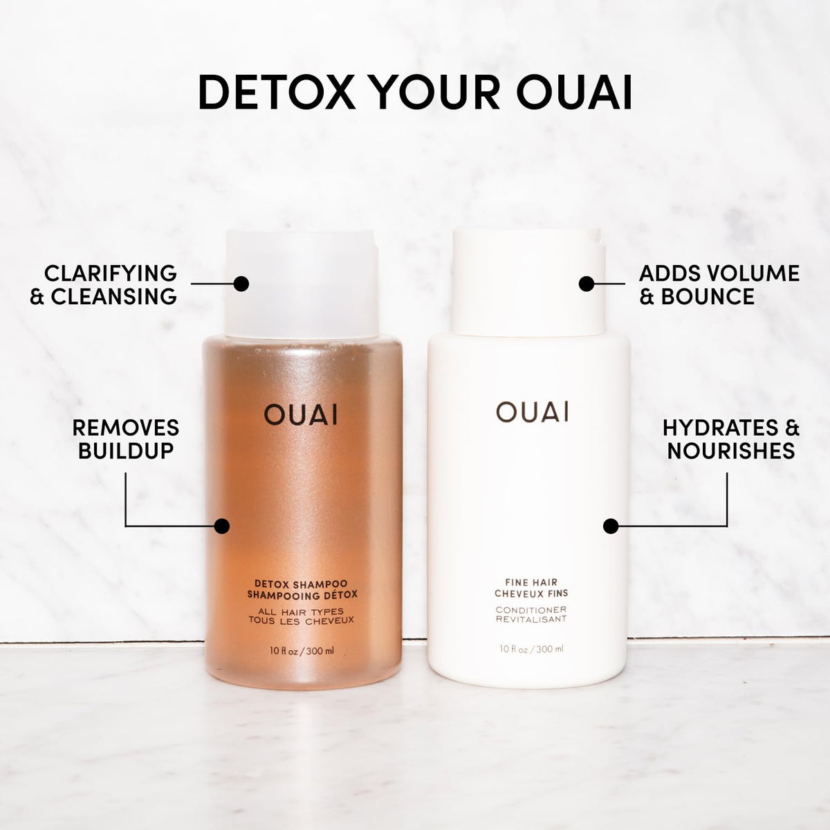 OUAI Fine Conditioner front tube highlighting lightweight volumizing benefit