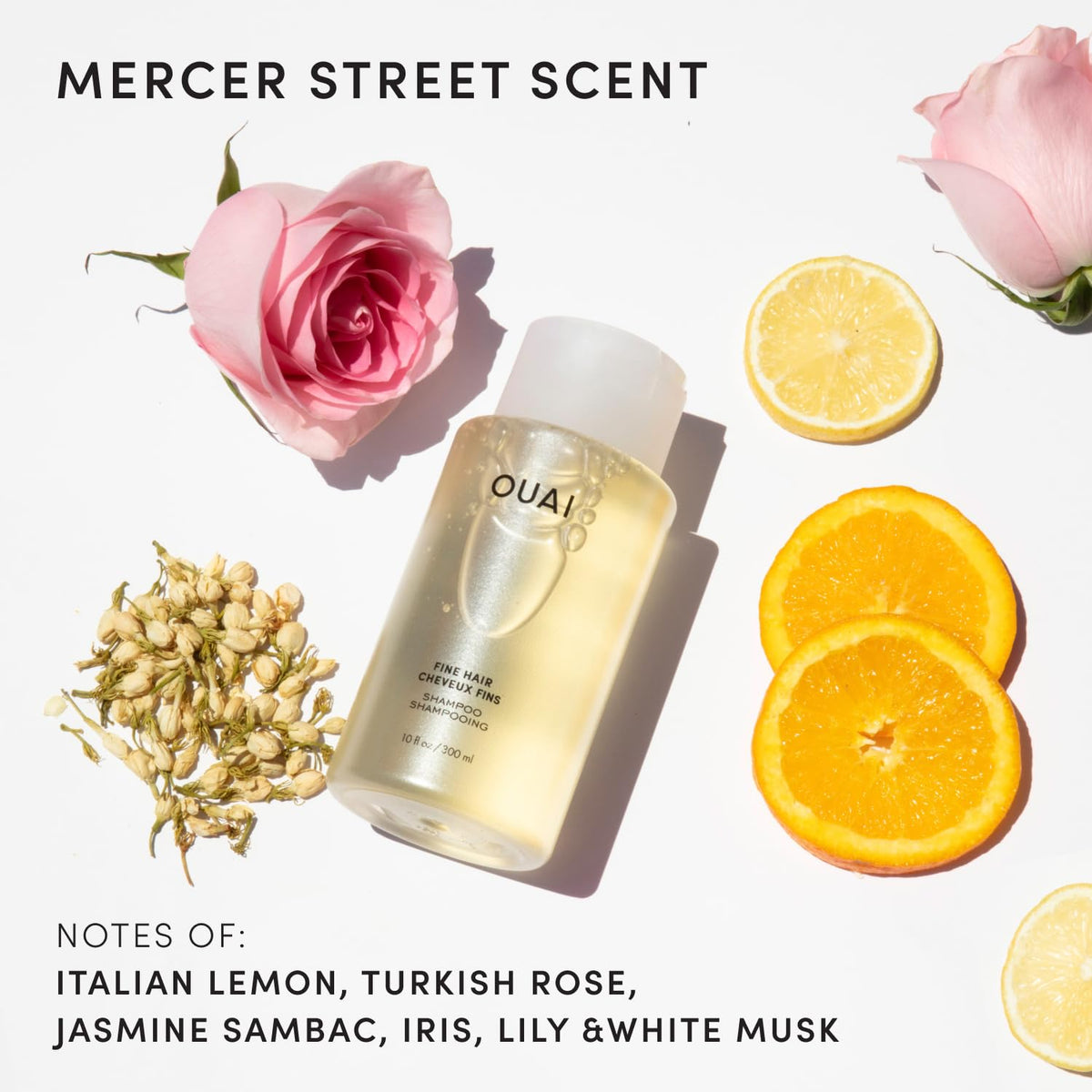 OUAI back label ingredients close-up highlighting gentle, color-safe formula