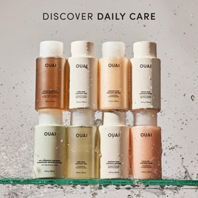 OUAI travel-size next to regular bottle showing travel-friendly capacity