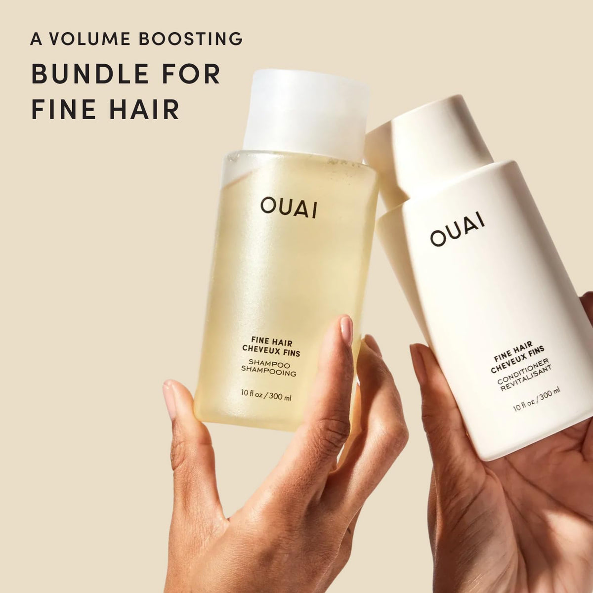 OUAI shampoo pump close-up illustrating easy dispensing and travel convenience