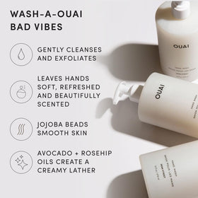 OUAI foam texture on hand highlights gentle cleanse and softening benefit