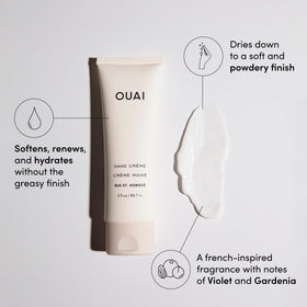 OUAI hand cream texture closeup highlighting rich creaminess and quick absorption