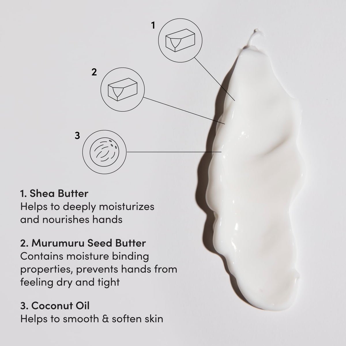 OUAI hand cream applied to palm demonstrating immediate smoothing benefit
