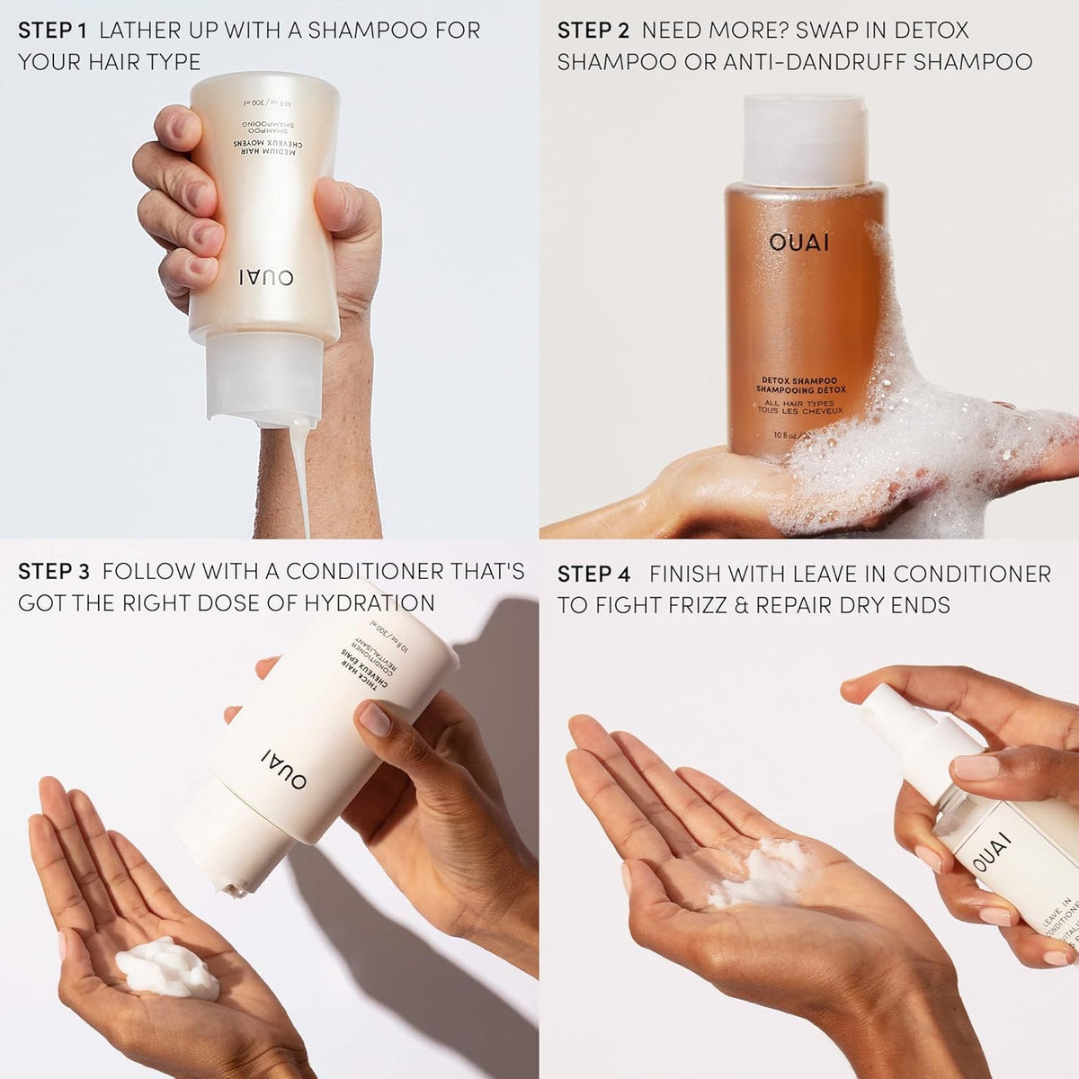 OUAI label and ingredient panel, highlights vegan and clean benefits