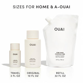 After using OUAI conditioner, model shows bouncy, fuller-looking hair for added body