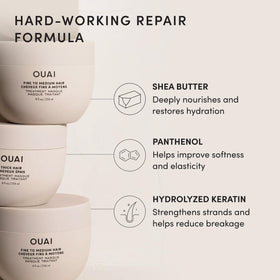 OUAI before and after ends comparison showing reduced split ends and smoother look
