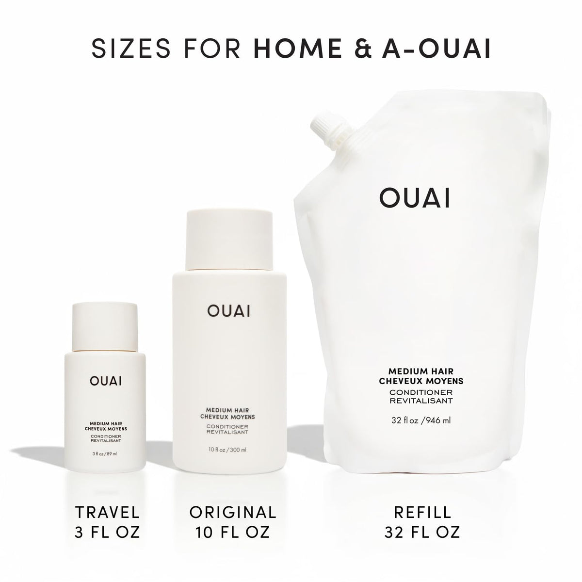 OUAI medium conditioner before and after medium hair illustrating improved shine and reduced frizz