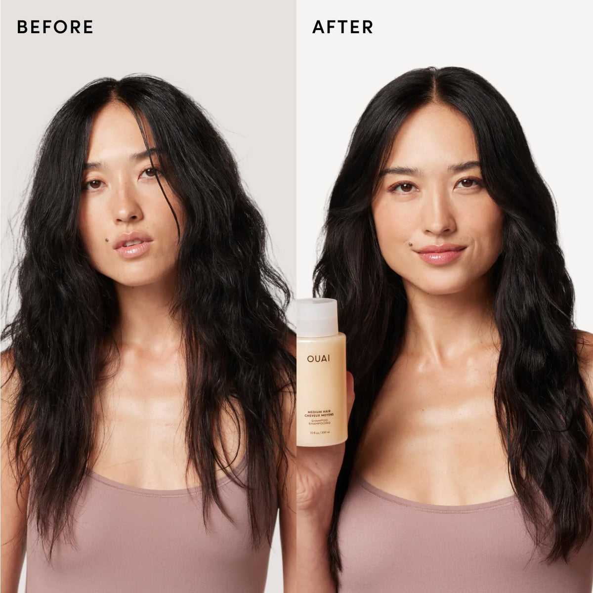 OUAI conditioner cream close-up showing rich slip for easy detangling