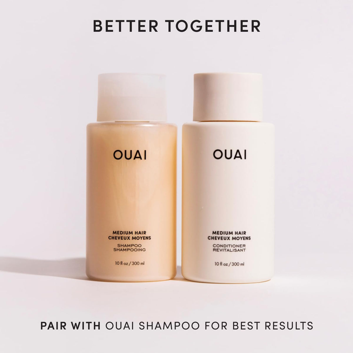 OUAI medium conditioner cream texture swatch displaying rich, lightweight formula for smooth detangling