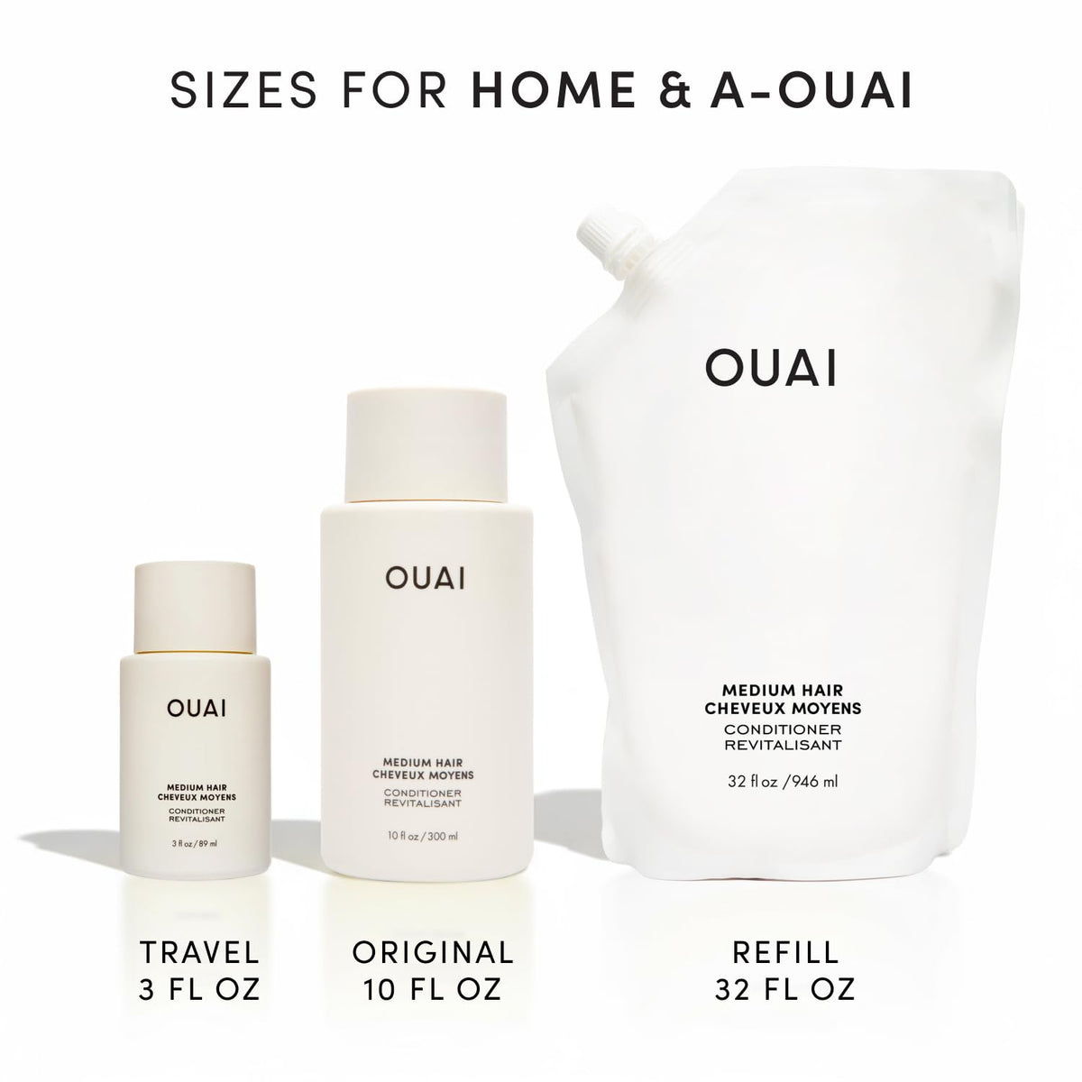 OUAI medium conditioner on shower shelf styled in lifestyle setting for everyday use