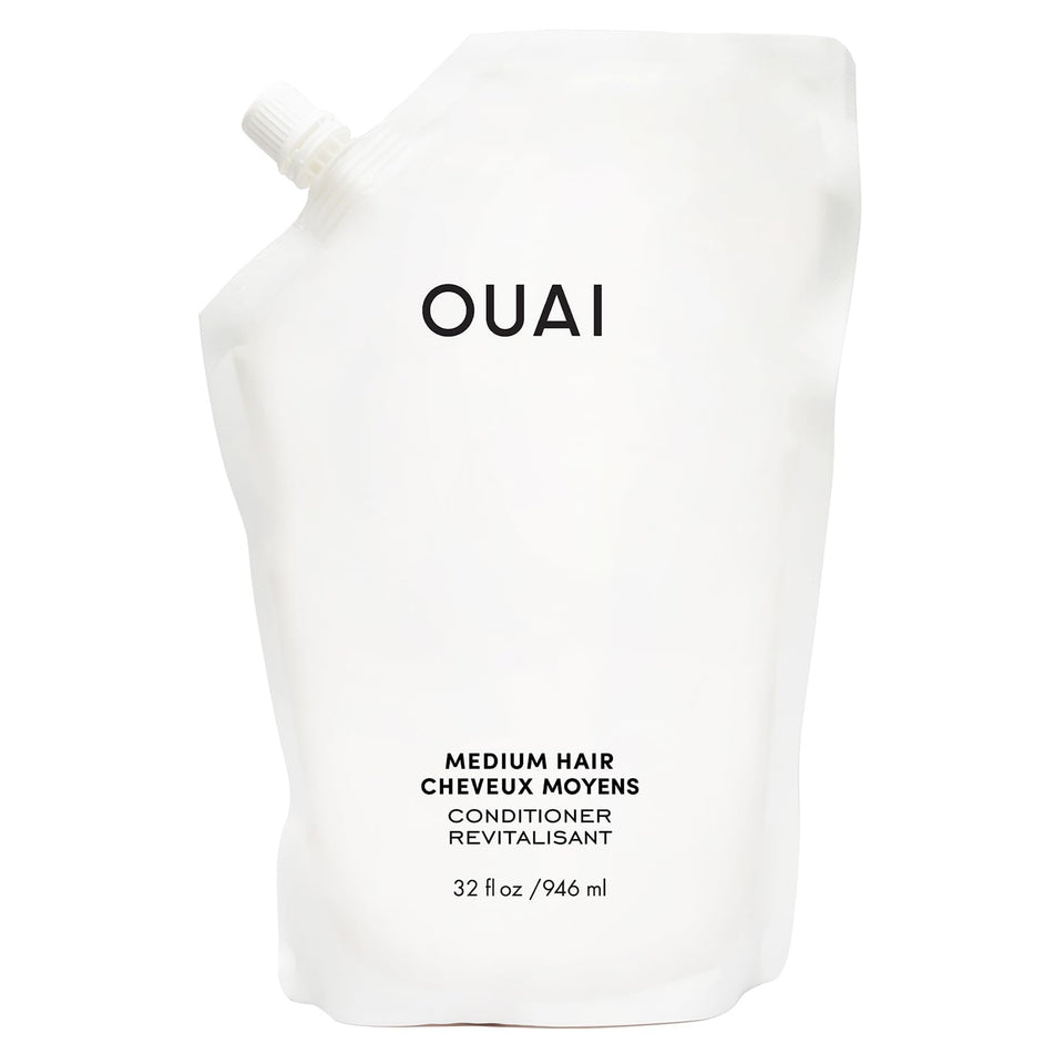 OUAI medium conditioner refill front label showing product benefits