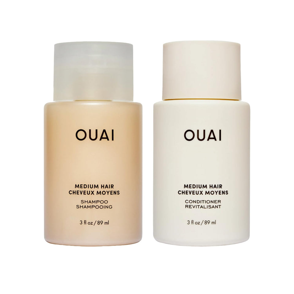 OUAI medium duo front packaging showing travel-ready bottles and branding