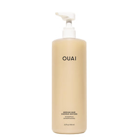 OUAI front packaging of 32 oz medium shampoo, clear benefit: long-lasting supply