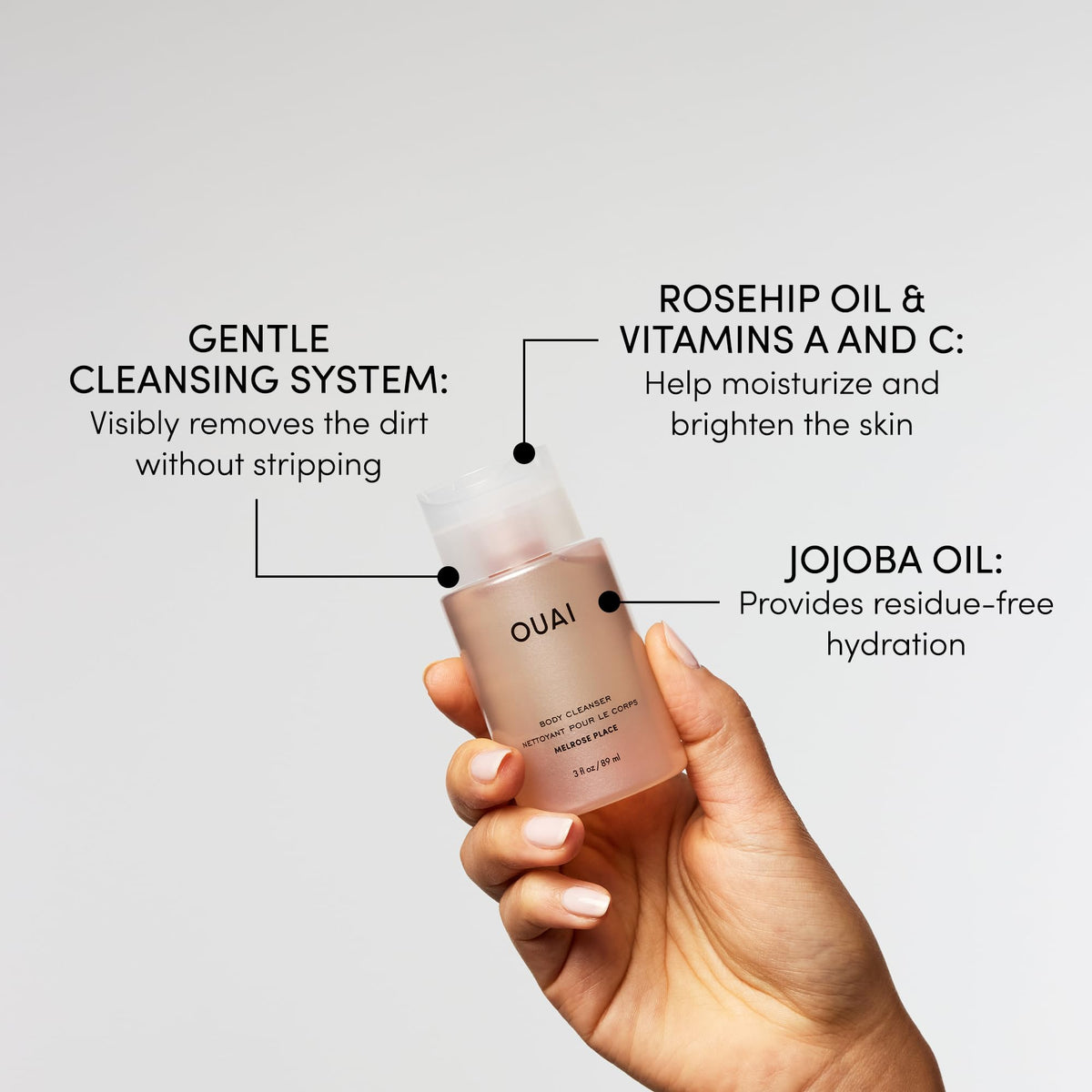 OUAI Melrose Place with jojoba and rosehip oils showing nourishing ingredients