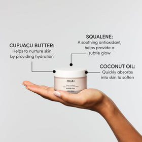 OUAI ingredients flatlay highlighting cupuaçu butter coconut oil and squalane benefits