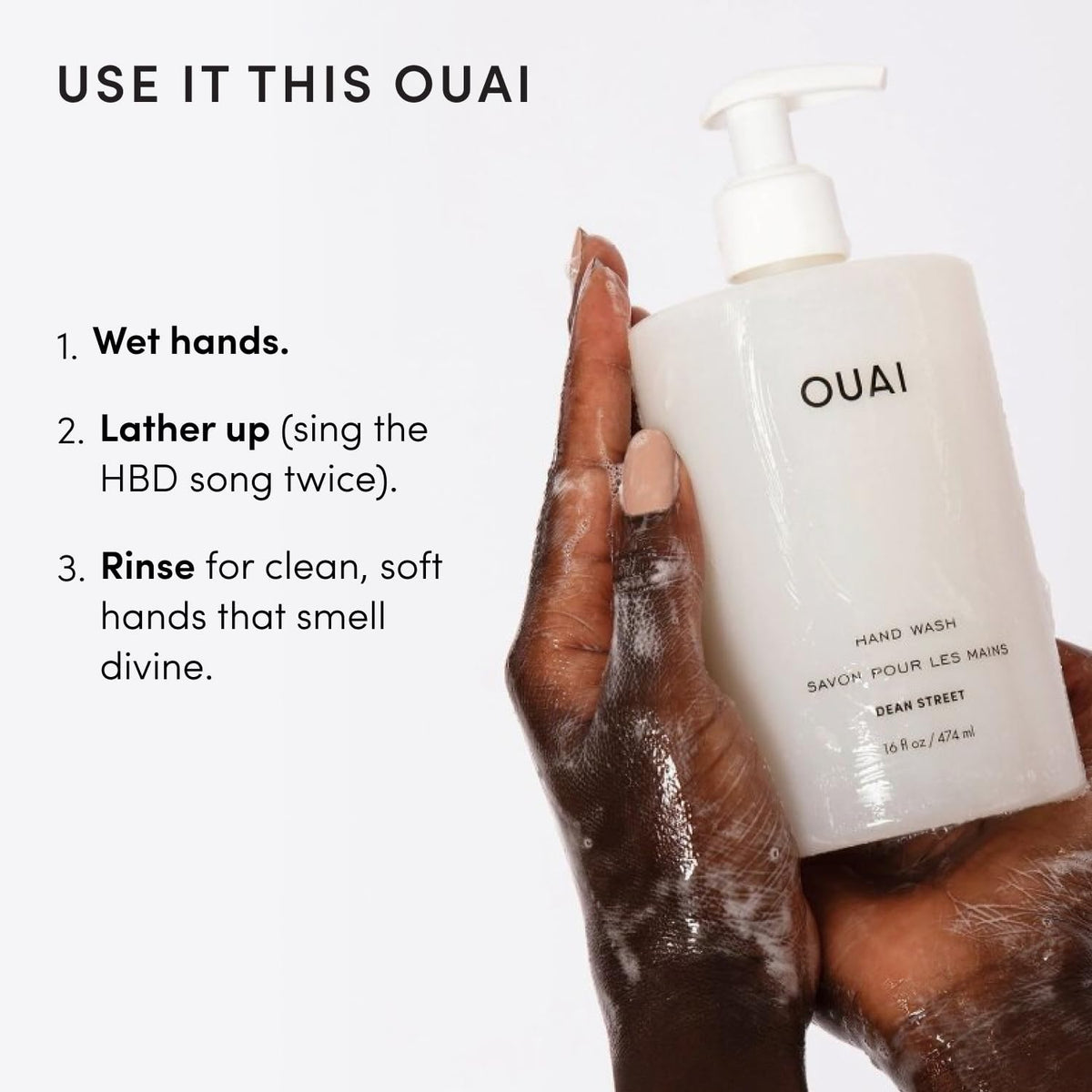 OUAI refill pouch and bottle emphasize refillable eco-friendly benefit