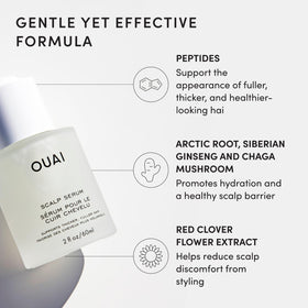 OUAI hands applying scalp serum to roots demonstrating easy targeted use