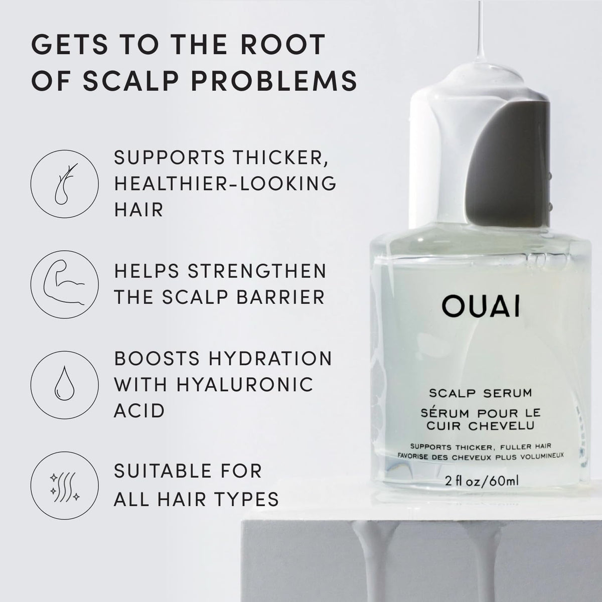 OUAI red clover extract close-up showing botanical support for fuller hair