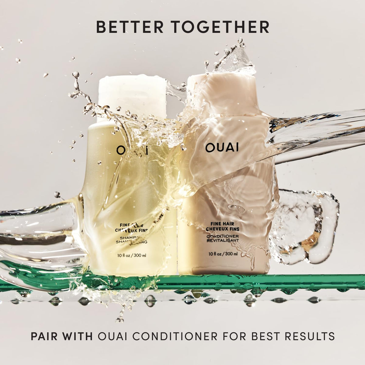 OUAI shampoo creamy texture close-up, lightweight foam for fuller hair
