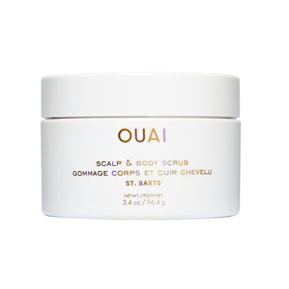 OUAI front packaging of St. Barts travel scrub showing size and branding benefits