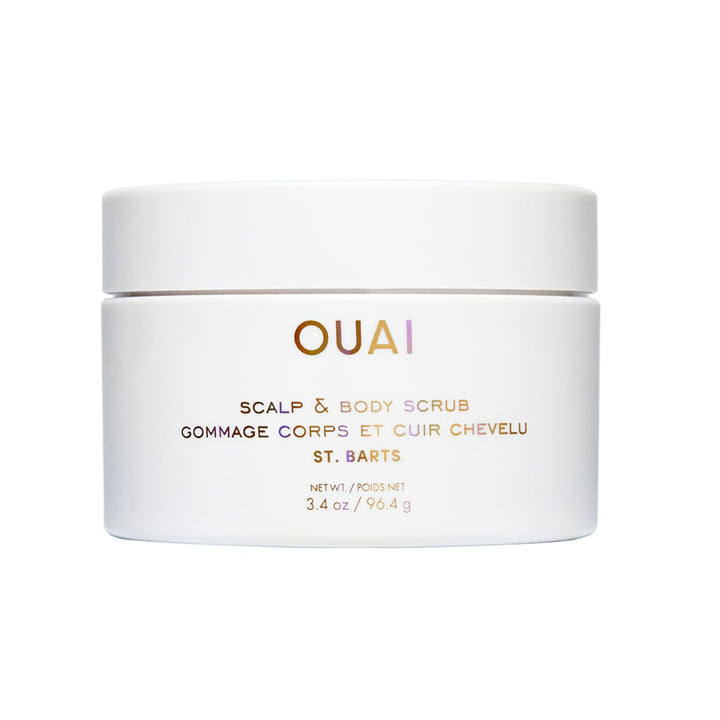 OUAI front packaging of St. Barts travel scrub showing size and branding benefits
