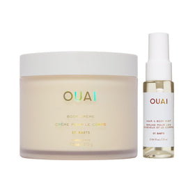 OUAI product front packaging showing set contents and tropical scent