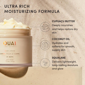 ouai jar next to towel in bathroom, easy everyday body care