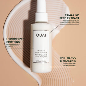 OUAI hair strand close-up showing smoother, shinier texture