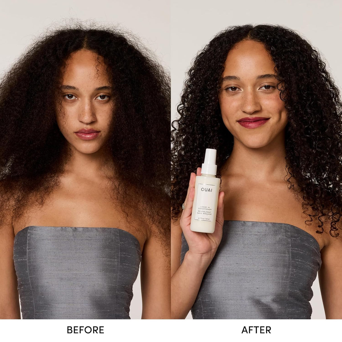 OUAI texture on fingertips showing lightweight formula, easy detangling aid