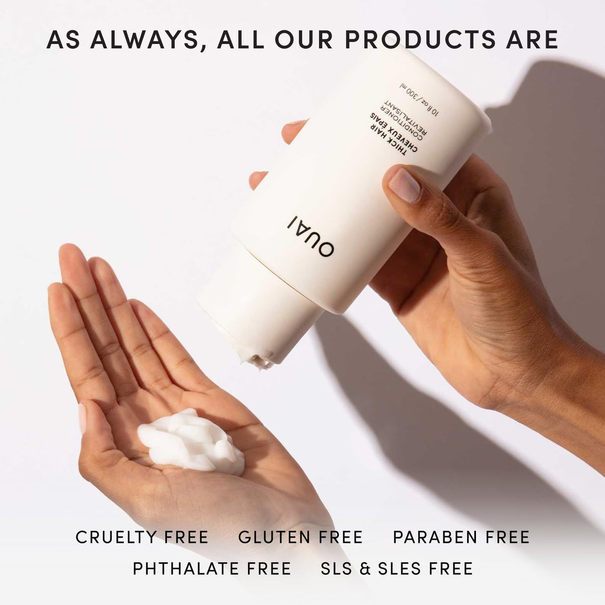 OUAI before and after thick hair photo showing reduced frizz and softness