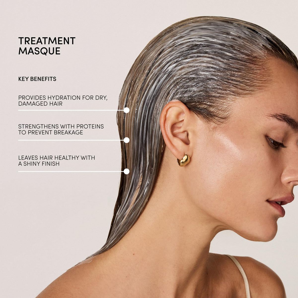 OUAI stylist applying masque from ends to roots demonstrating detangling benefit