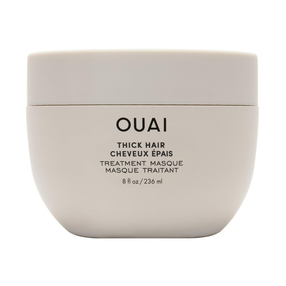 OUAI jar front view showing label and 8 fl oz size, professional finish