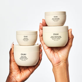OUAI tub on a bathroom shelf in a lifestyle scene suggesting effortless routine upgrade