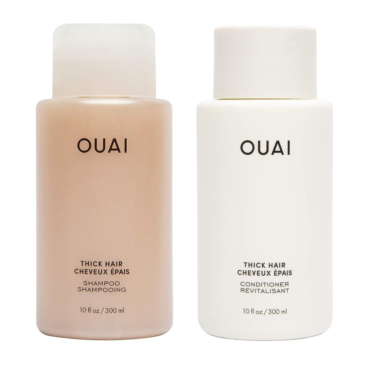 OUAI front packaging of shampoo and conditioner showing duo benefit