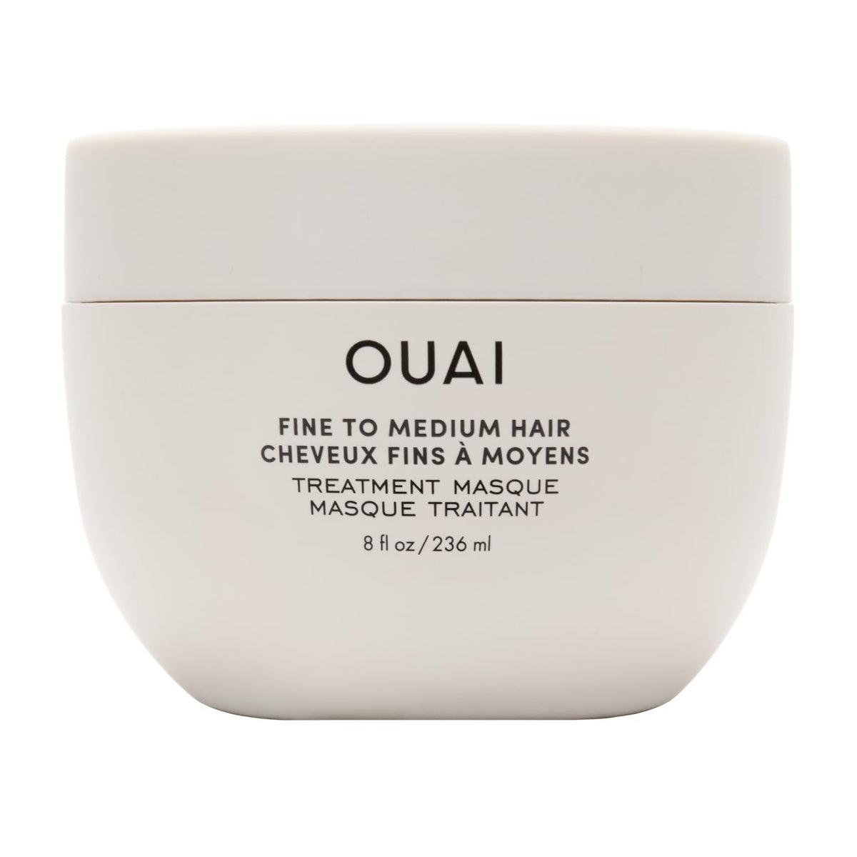 OUAI treatment mask jar front view shows clean packaging and brand benefit