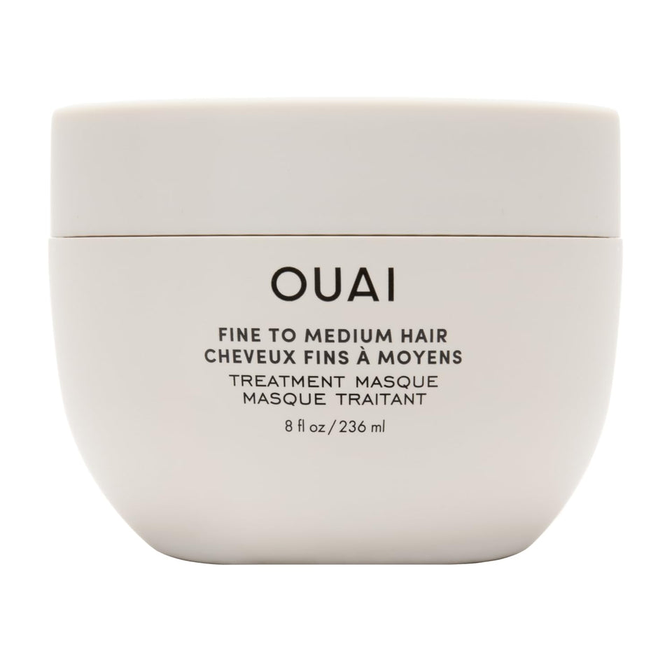 OUAI treatment mask jar front view shows clean packaging and brand benefit
