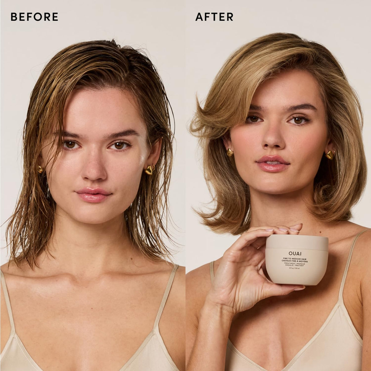 OUAI treatment mask visual of keratin molecule highlighting strengthening benefit