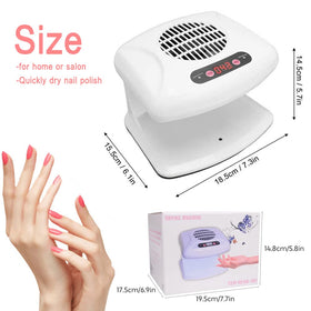 Oubrelu dryer on salon table lifestyle view highlighting powerful 300W airflow for quick manicures